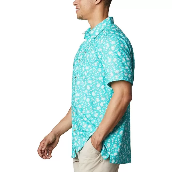 imageColumbia Mens Super Slack Tide Camp ShirtBright Aqua Marlin Palms Print