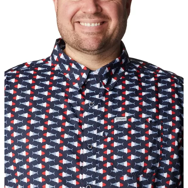 imageColumbia Mens Super Slack Tide Camp ShirtCollegiate Navy Fish Bobber Print