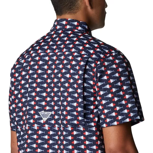 imageColumbia Mens Super Slack Tide Camp ShirtCollegiate Navy Fish Bobber Print
