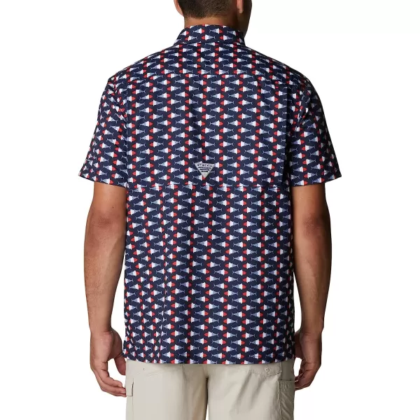 imageColumbia Mens Super Slack Tide Camp ShirtCollegiate Navy Fish Bobber Print