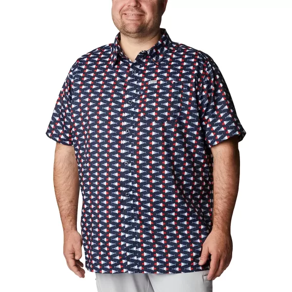 imageColumbia Mens Super Slack Tide Camp ShirtCollegiate Navy Fish Bobber Print