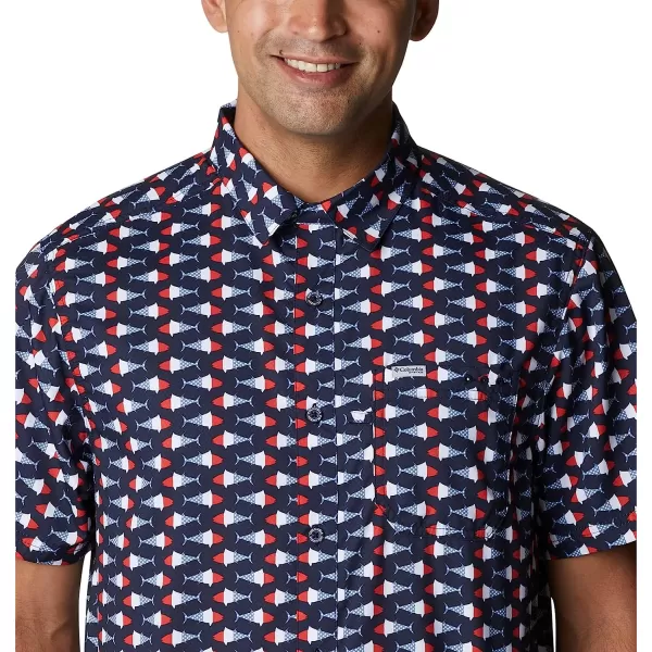 imageColumbia Mens Super Slack Tide Camp ShirtCollegiate Navy Fish Bobber Print