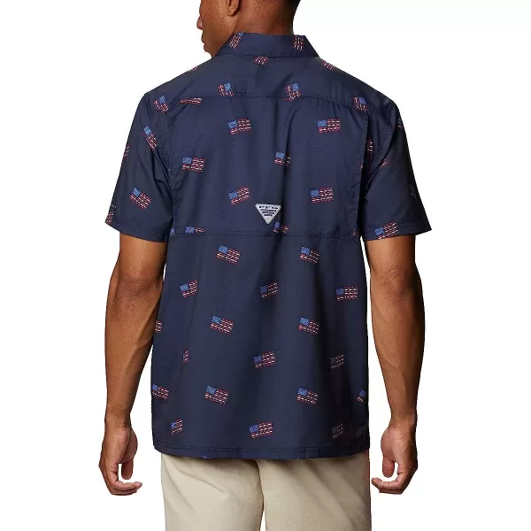 imageColumbia Mens Super Slack Tide Camp ShirtCollegiate Navy Fish Flag Print