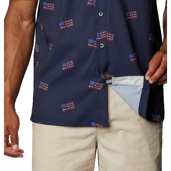 imageColumbia Mens Super Slack Tide Camp ShirtCollegiate Navy Fish Flag Print