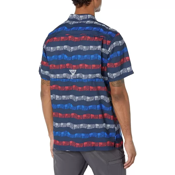 imageColumbia Mens Super Slack Tide Camp ShirtCollegiate Navy Fish Flag Stripe