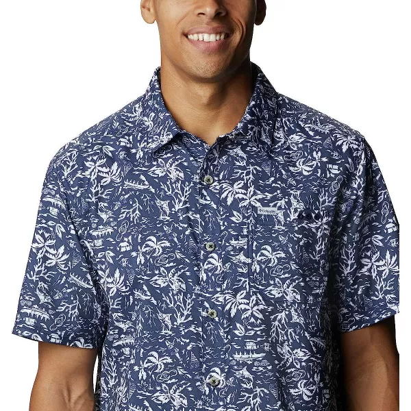 imageColumbia Mens Super Slack Tide Camp ShirtCollegiate Navy Kona Print  Moisture Wicking