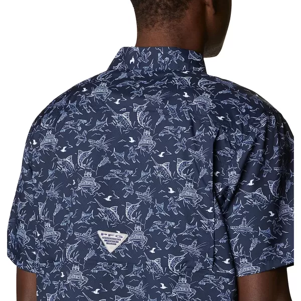 imageColumbia Mens Super Slack Tide Camp ShirtCollegiate Navy Small Mighty Marlins Print