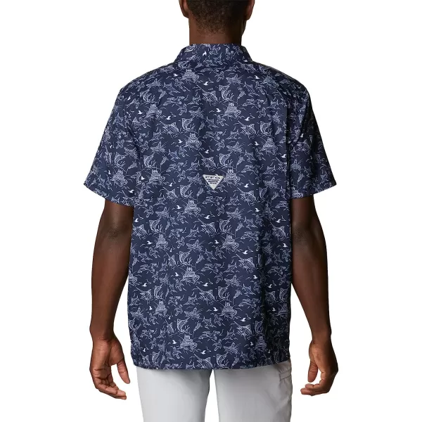 imageColumbia Mens Super Slack Tide Camp ShirtCollegiate Navy Small Mighty Marlins Print