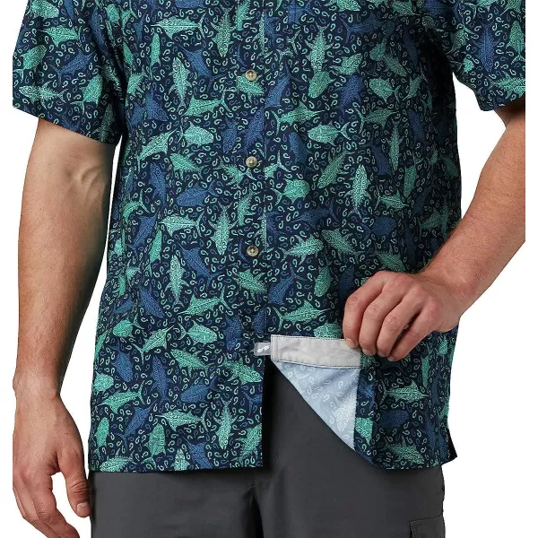 imageColumbia Mens Super Slack Tide Camp ShirtCollegiate Navy Tribal Fish Print