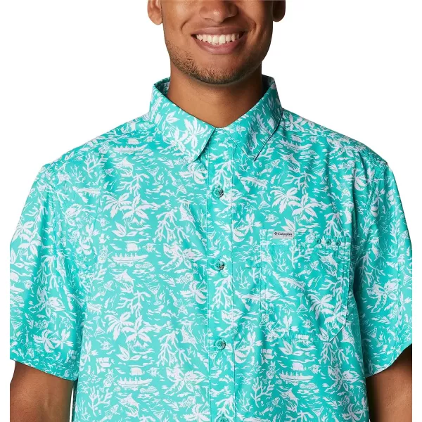 imageColumbia Mens Super Slack Tide Camp ShirtElectric Turquoise Kona Print
