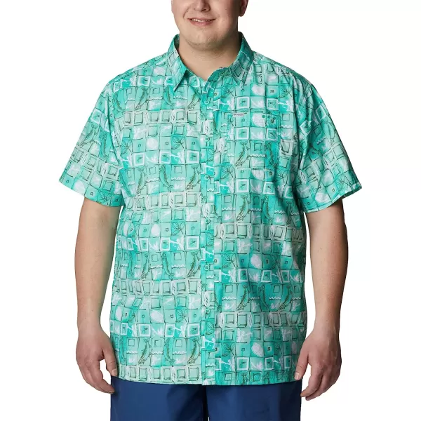 imageColumbia Mens Super Slack Tide Camp ShirtElectric Turquoise Trout Batik