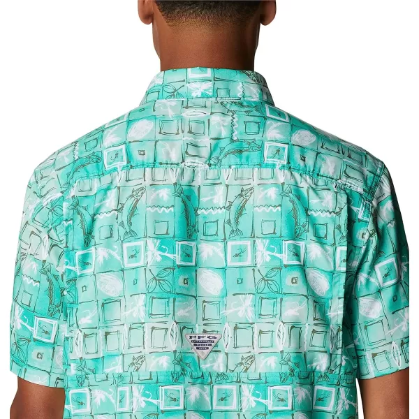 imageColumbia Mens Super Slack Tide Camp ShirtElectric Turquoise Trout Batik