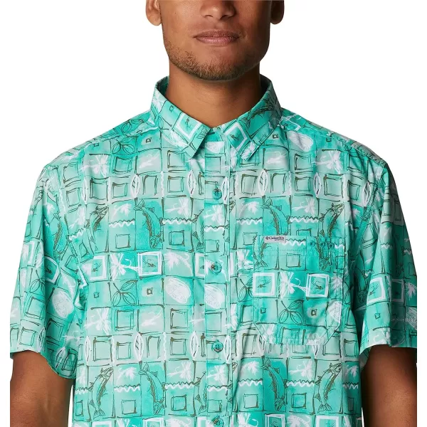 imageColumbia Mens Super Slack Tide Camp ShirtElectric Turquoise Trout Batik