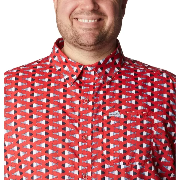 imageColumbia Mens Super Slack Tide Camp ShirtRed Spark Fish Bobber Print