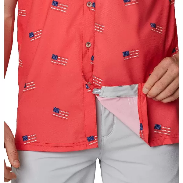 imageColumbia Mens Super Slack Tide Camp ShirtRed Spark Fish Flag Print