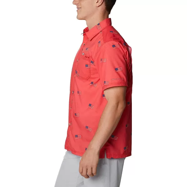 imageColumbia Mens Super Slack Tide Camp ShirtRed Spark Fish Flag Print