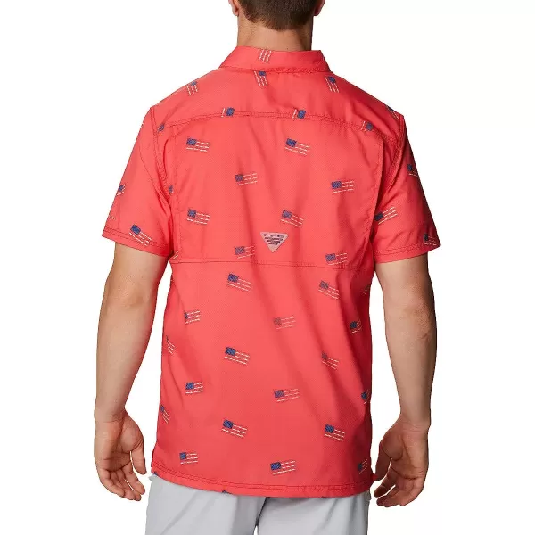 imageColumbia Mens Super Slack Tide Camp ShirtRed Spark Fish Flag Print