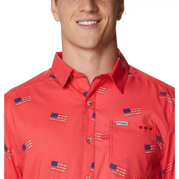 imageColumbia Mens Super Slack Tide Camp ShirtRed Spark Fish Flag Print
