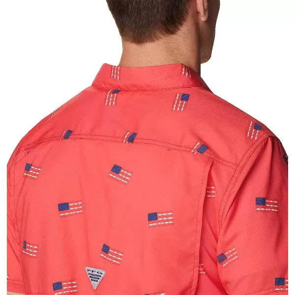 imageColumbia Mens Super Slack Tide Camp ShirtRed Spark Fish Flag Print