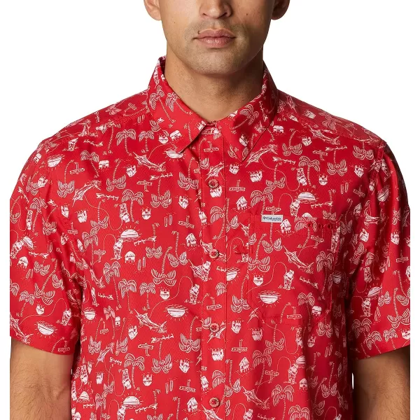 imageColumbia Mens Super Slack Tide Camp ShirtRed Spark Santa Fishin Trip Print