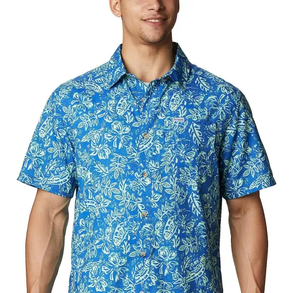 imageColumbia Mens Super Slack Tide Camp ShirtVivid Blue Flatslam Tropical Print