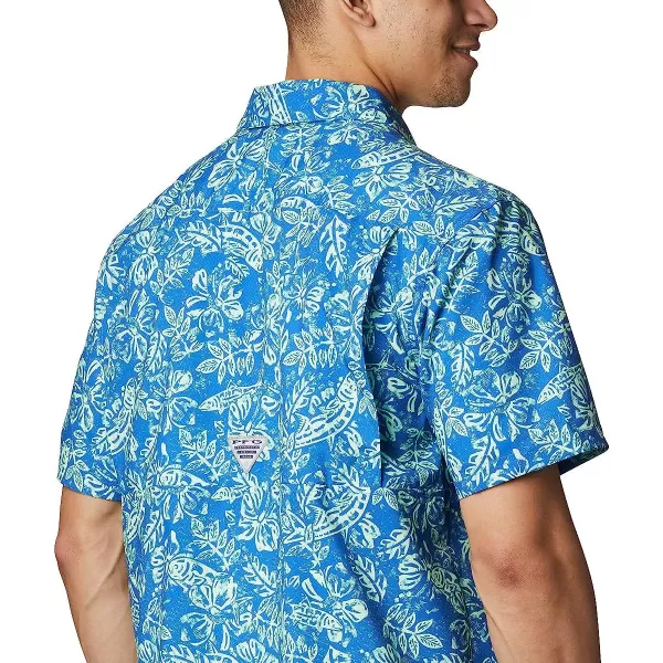 imageColumbia Mens Super Slack Tide Camp ShirtVivid Blue Flatslam Tropical Print