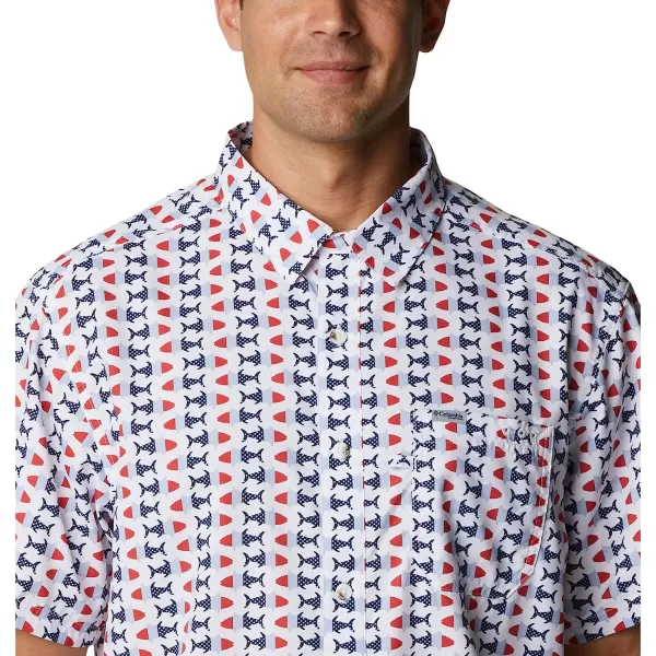 imageColumbia Mens Super Slack Tide Camp ShirtWhite Fish Bobber Print