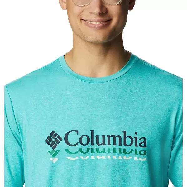 imageColumbia Mens Tech Trail Front Graphic Short Sleeve TeeBright Aqua HeatherRipples Graphic