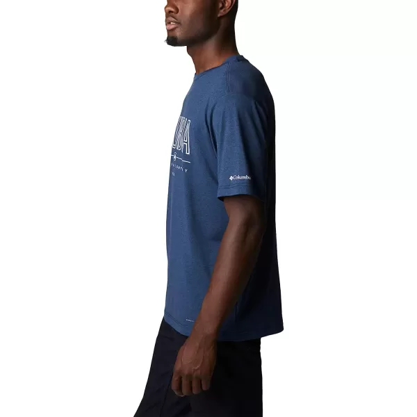 imageColumbia Mens Tech Trail Front Graphic Short Sleeve TeeCollegiate Navy HeatherOutlined Badge Grx