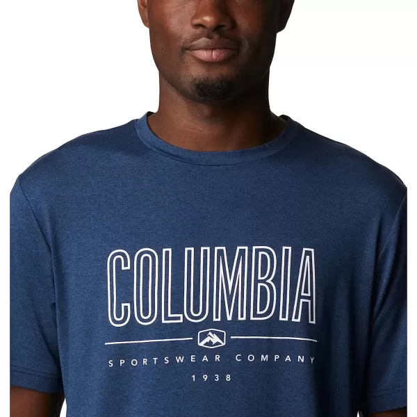 imageColumbia Mens Tech Trail Front Graphic Short Sleeve TeeCollegiate Navy HeatherOutlined Badge Grx