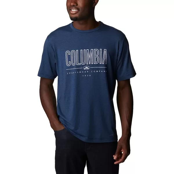 imageColumbia Mens Tech Trail Front Graphic Short Sleeve TeeCollegiate Navy HeatherOutlined Badge Grx