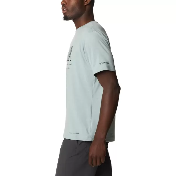 imageColumbia Mens Tech Trail Front Graphic Short Sleeve TeeNiagara HeatherOutlined Badge Graphic