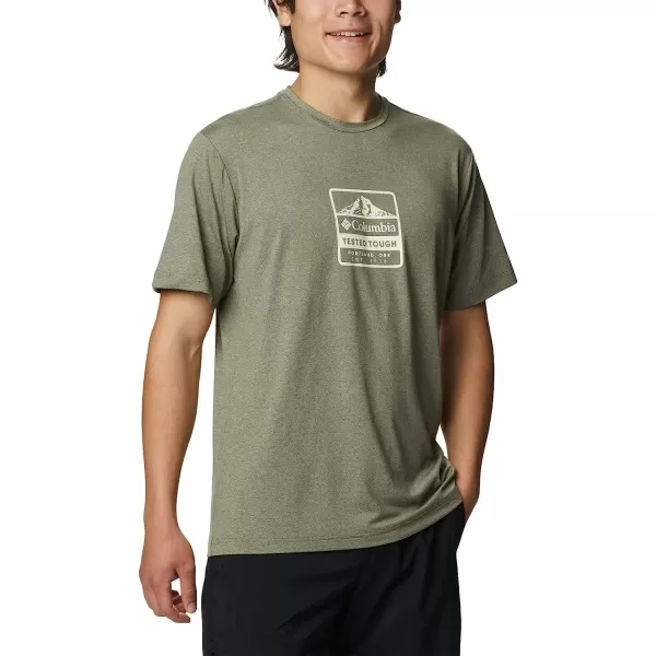 imageColumbia Mens Tech Trail Front Graphic Short Sleeve TeeStone Green HeatherTested Tough Pdx Grx