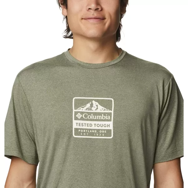 imageColumbia Mens Tech Trail Front Graphic Short Sleeve TeeStone Green HeatherTested Tough Pdx Grx