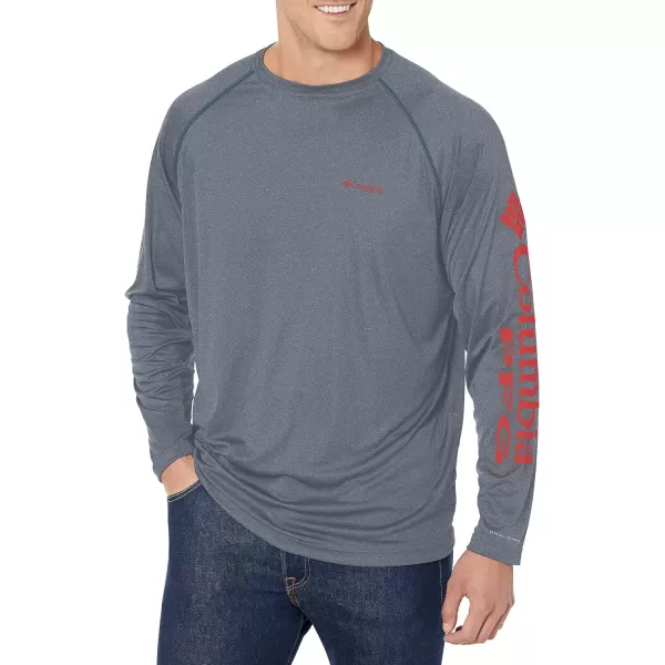 imageColumbia Mens Terminal Tackle Heather Long Sleeve ShirtCarbon HeatherRed Spark Logo