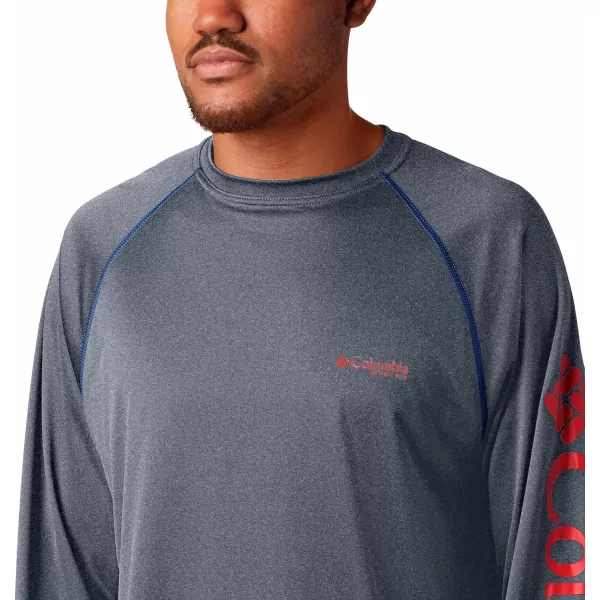 imageColumbia Mens Terminal Tackle Heather Long Sleeve ShirtCarbon HeatherRed Spark Logo