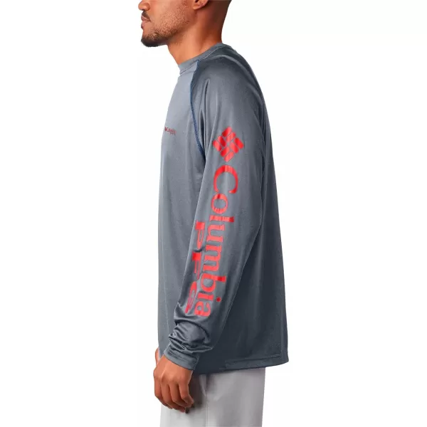 imageColumbia Mens Terminal Tackle Heather Long Sleeve ShirtCarbon HeatherRed Spark Logo
