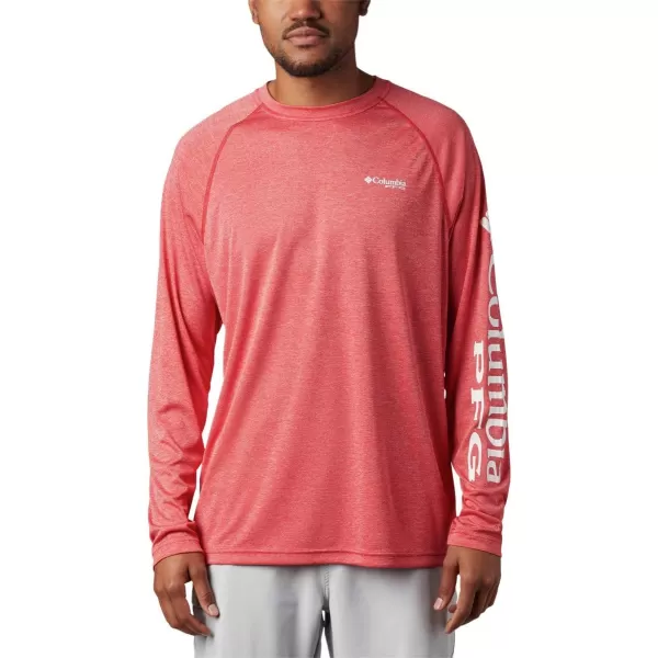 imageColumbia Mens Terminal Tackle Heather Long Sleeve ShirtRed Spark HeatherWhite Logo