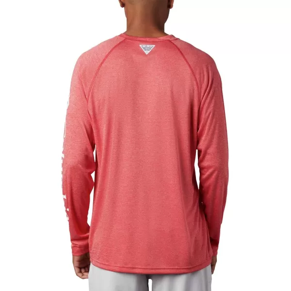 imageColumbia Mens Terminal Tackle Heather Long Sleeve ShirtRed Spark HeatherWhite Logo