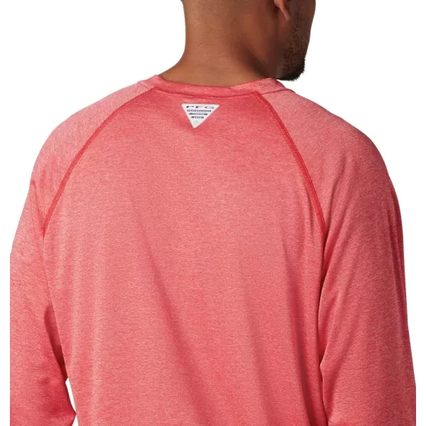 imageColumbia Mens Terminal Tackle Heather Long Sleeve ShirtRed Spark HeatherWhite Logo