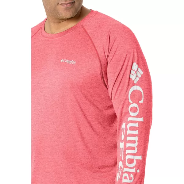 imageColumbia Mens Terminal Tackle Heather Long Sleeve ShirtRed Spark HeatherWhite Logo