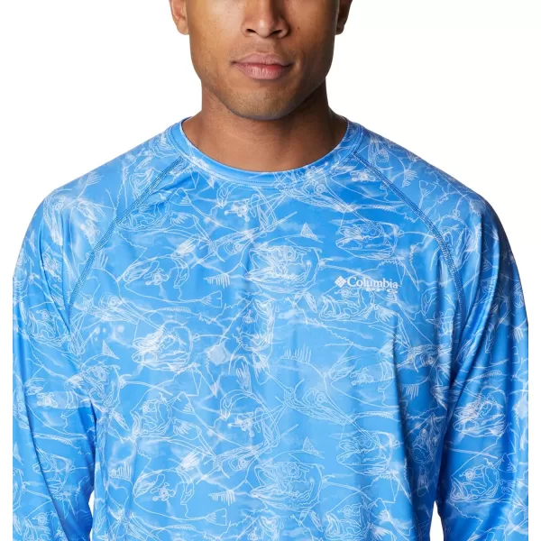 imageColumbia Mens Terminal Tackle Long Sleeve Shirt Wicking MaterialHarbor Blue Contour Fish Print