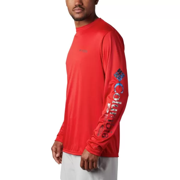 imageColumbia Mens Terminal Tackle Long Sleeve Shirt Wicking MaterialRed SparkAmericana Digi Camo