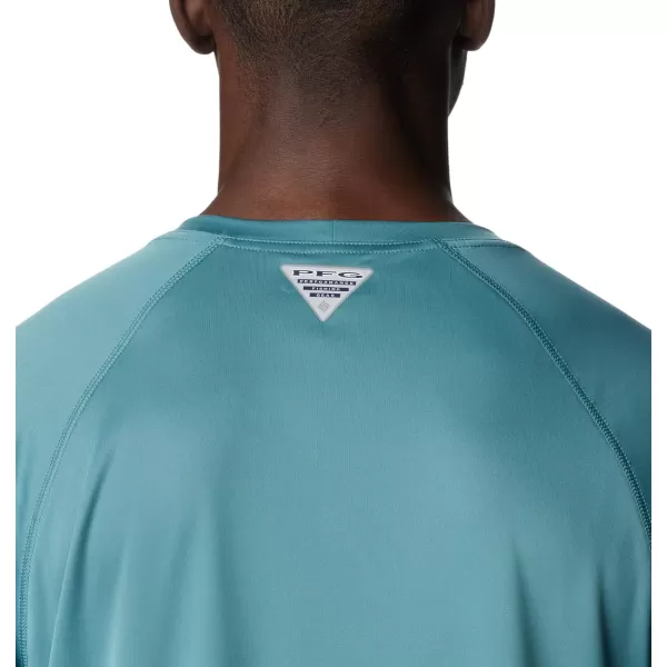 imageColumbia Mens Terminal Tackle Long Sleeve Shirt Wicking MaterialTranquil TealOrange Reef Logo