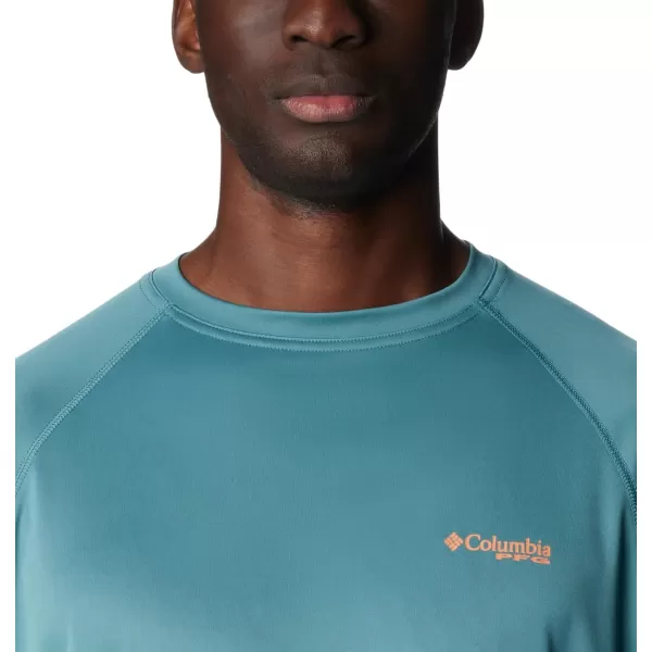 imageColumbia Mens Terminal Tackle Long Sleeve Shirt Wicking MaterialTranquil TealOrange Reef Logo