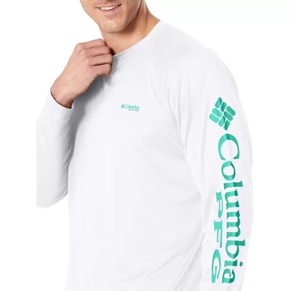 imageColumbia Mens Terminal Tackle Long Sleeve Shirt Wicking MaterialWhiteBright Aqua Logo