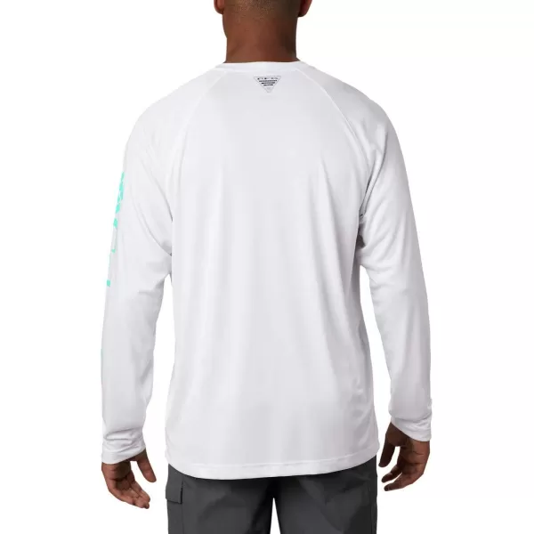 imageColumbia Mens Terminal Tackle Long Sleeve Shirt Wicking MaterialWhiteBright Aqua Logo