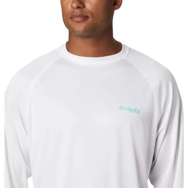 imageColumbia Mens Terminal Tackle Long Sleeve Shirt Wicking MaterialWhiteBright Aqua Logo