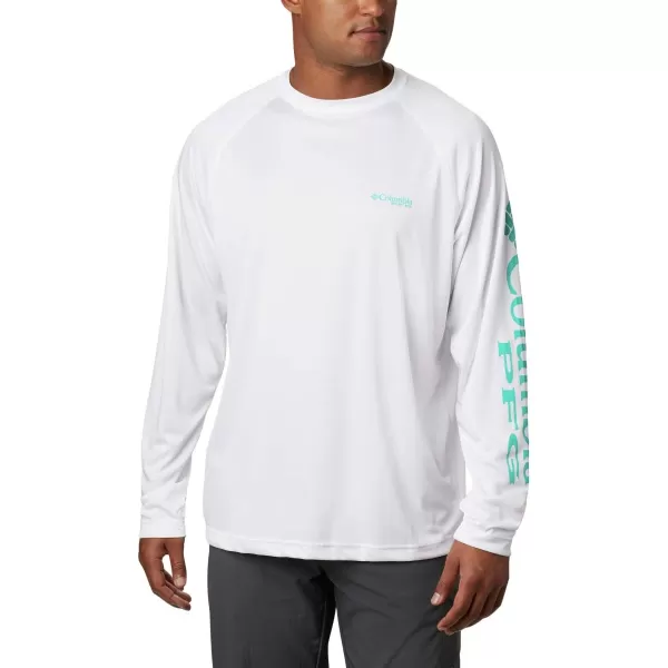 imageColumbia Mens Terminal Tackle Long Sleeve Shirt Wicking MaterialWhiteBright Aqua Logo