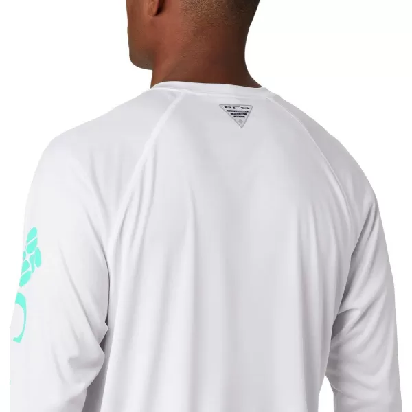 imageColumbia Mens Terminal Tackle Long Sleeve Shirt Wicking MaterialWhiteBright Aqua Logo